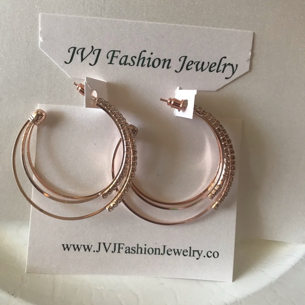hoop rhinestone earrings rose gold plated
